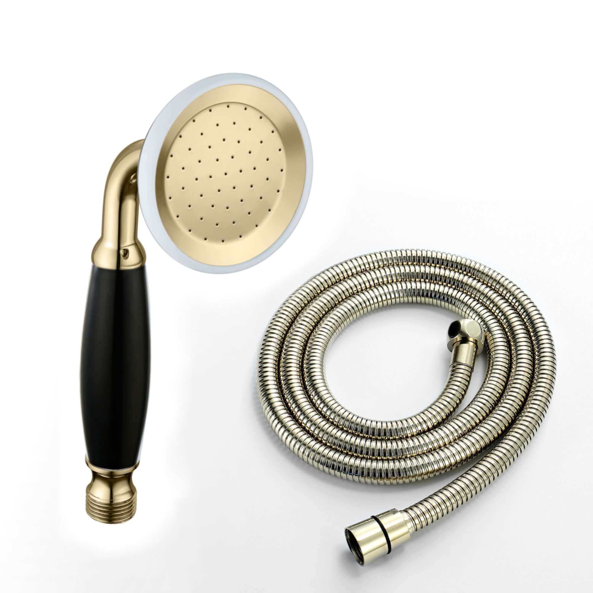 Buy Traditional Handheld Shower Head and Hose Kit Brass with Black Ceramic Details - Gold Online UK | HOUSE OF ENKI